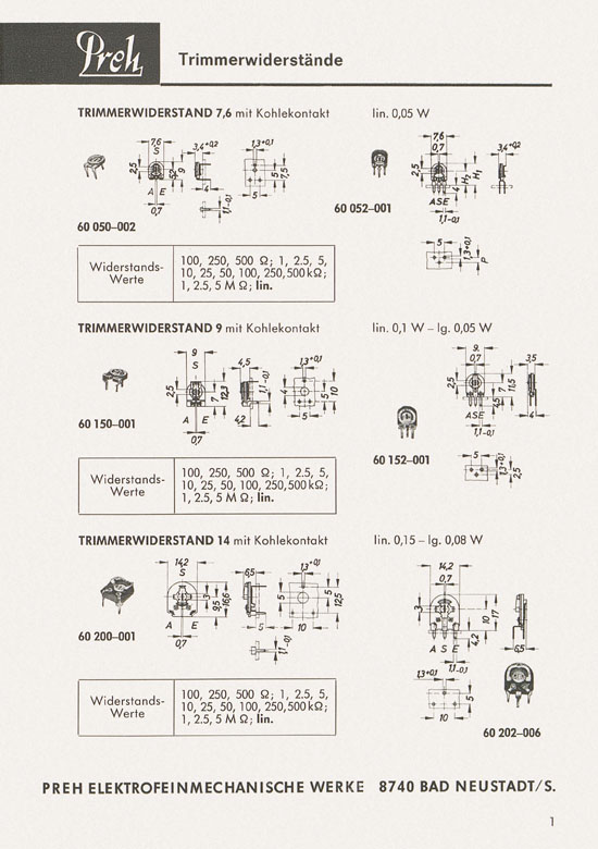 Preh Lagerkatalog 1974-1975