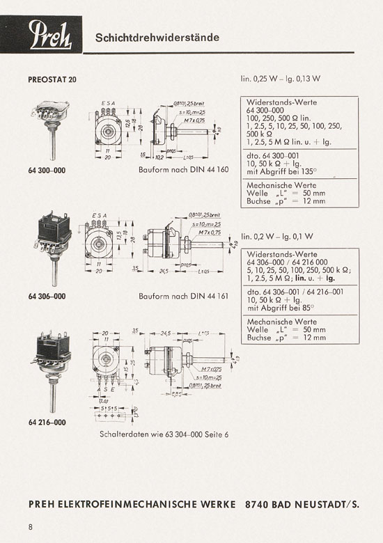 Preh Lagerkatalog 1974-1975