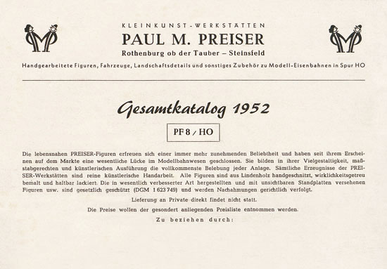 Preiser Katalog 1952, Preiser Figuren, Preiser H0