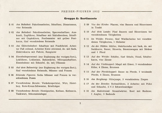 Preiser Katalog 1952, Preiser Figuren, Preiser H0