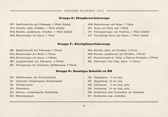 Preiser Katalog 1952, Preiser Figuren, Preiser H0