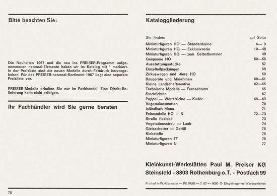 Seite 78 Preiser Katalog 1967-1968