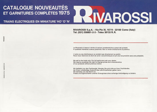 Rivarossi catalogue nouveautes 1975