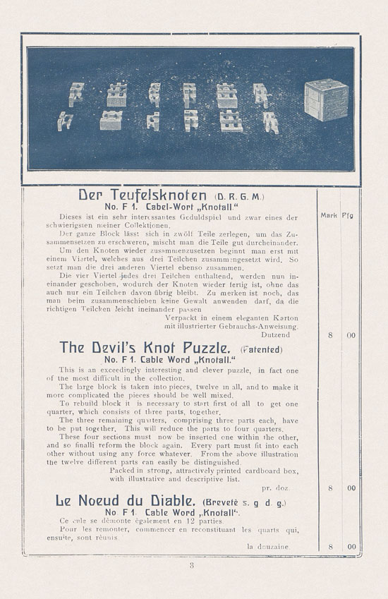 Sawinsky Geduldspiele - Beschäftigungsspiele und Lehrmittel Preisliste 1912