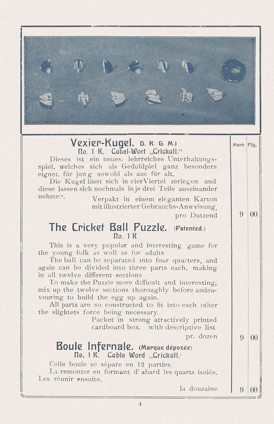 Sawinsky Geduldspiele - Beschäftigungsspiele und Lehrmittel Preisliste 1912