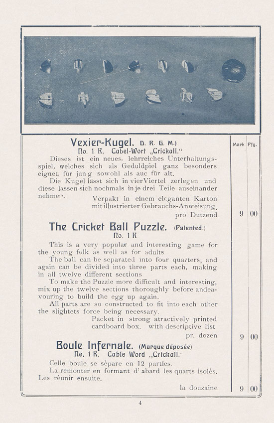 Sawinsky Geduldspiele - Beschäftigungsspiele und Lehrmittel Preisliste 1912