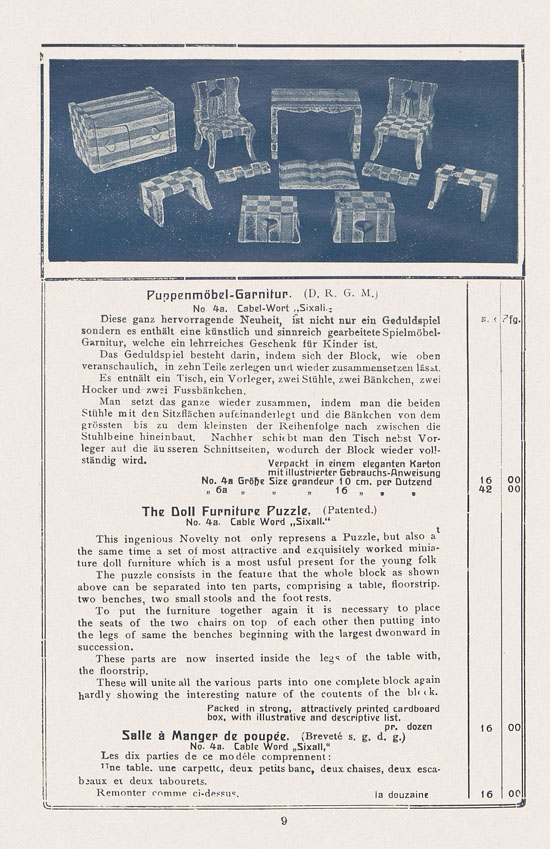 Sawinsky Geduldspiele - Beschäftigungsspiele und Lehrmittel Preisliste 1912