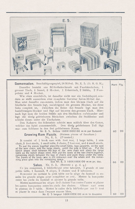 Sawinsky Geduldspiele - Beschäftigungsspiele und Lehrmittel Preisliste 1912