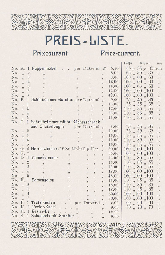 Sawinsky Geduldspiele - Beschäftigungsspiele und Lehrmittel Preisliste 1912