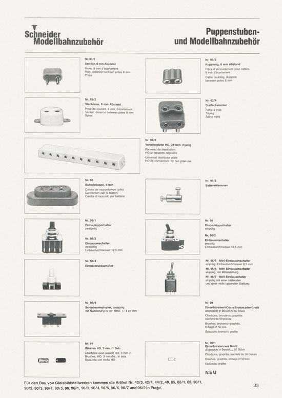 Schneider Modellbahnzubehör Katalog 1981-1982