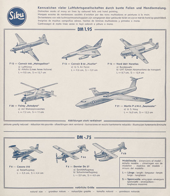 Seite 4 Siku Katalog 1960, Siku Flugmodelle 1960