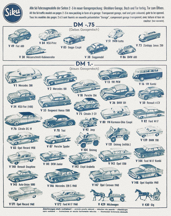 Siku Verkehrsmodelle und Flugmodelle Katalog 1961