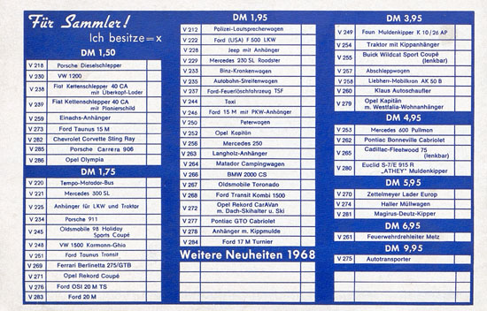 Seite 16 Siku Katalog 1968, Preisliste 1968, Bildpreisliste 1968, Verkehrsmodelle 1968