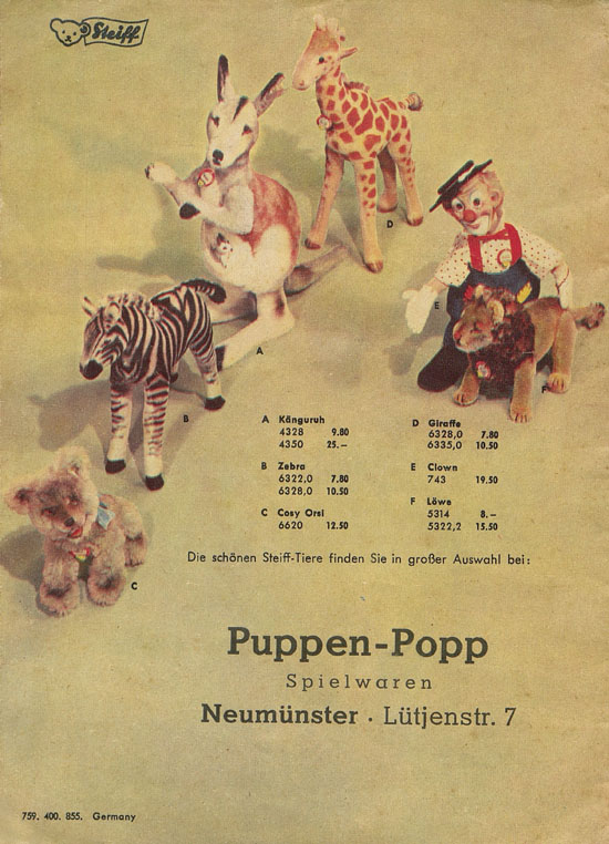 Seite 16 Steiff Der Zoo fürs Kind KAD 55 Katalog 1955