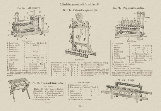 Walther Metall-Baukasten Stabil Katalog 1924