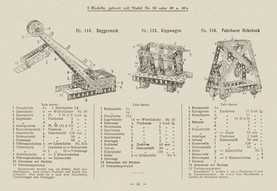 Walther Metall-Baukasten Stabil Katalog 1924