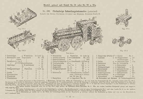 Walther Metall-Baukasten Stabil Katalog 1924