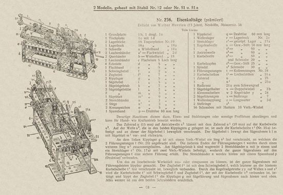 Walther Metall-Baukasten Stabil Katalog 1924