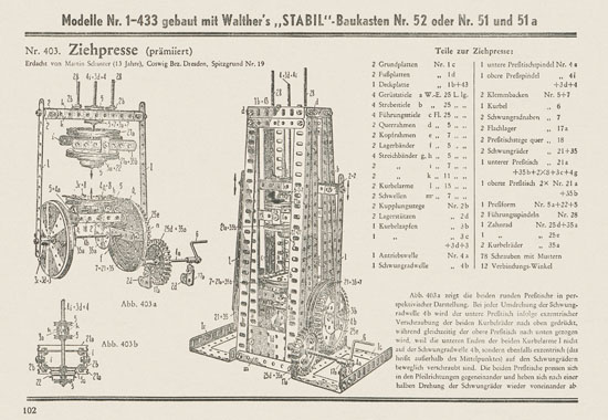 Walther Metall-Baukasten Stabil Katalog 1951