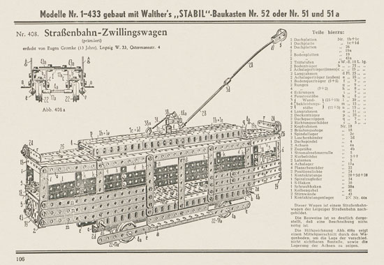 Walther Metall-Baukasten Stabil Katalog 1951