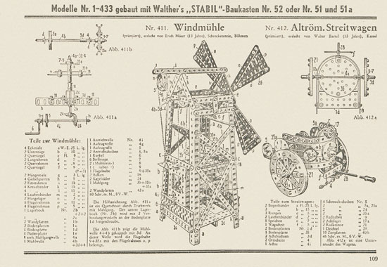 Walther Metall-Baukasten Stabil Katalog 1951