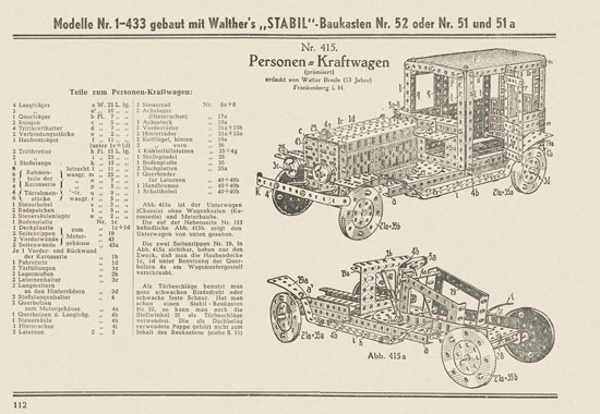 Walther Metall-Baukasten Stabil Katalog 1951