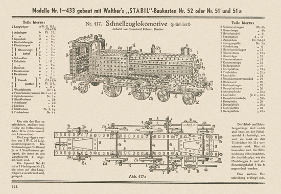 Walther Metall-Baukasten Stabil Katalog 1951