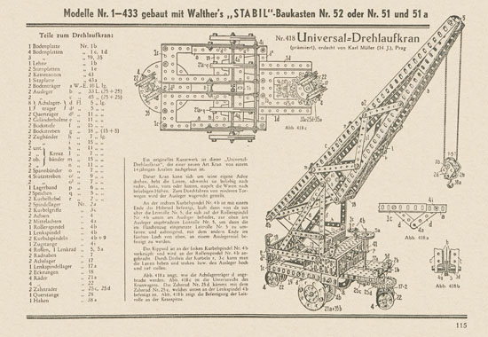 Walther Metall-Baukasten Stabil Katalog 1951