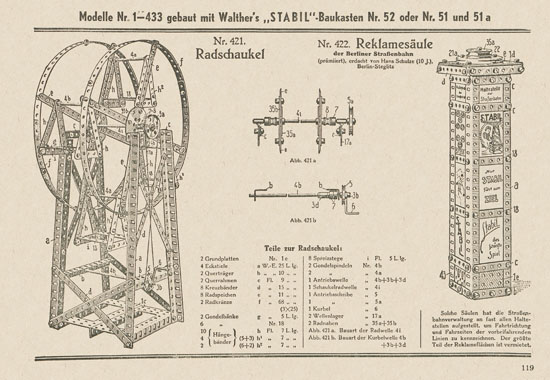 Walther Metall-Baukasten Stabil Katalog 1951