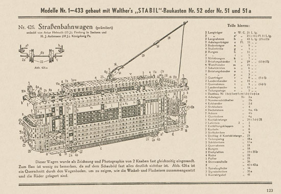 Walther Metall-Baukasten Stabil Katalog 1951