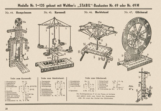 Walther Metall-Baukasten Stabil Katalog 1951