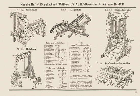 Walther Metall-Baukasten Stabil Katalog 1951