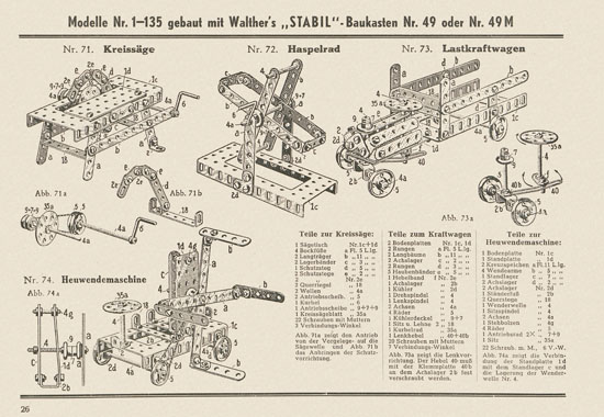 Walther Metall-Baukasten Stabil Katalog 1951