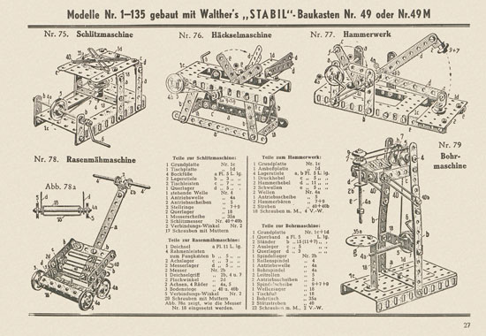 Walther Metall-Baukasten Stabil Katalog 1951