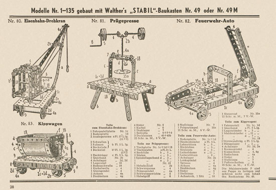 Walther Metall-Baukasten Stabil Katalog 1951