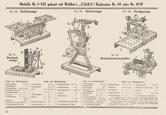 Walther Metall-Baukasten Stabil Katalog 1951