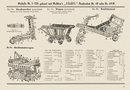 Walther Metall-Baukasten Stabil Katalog 1951