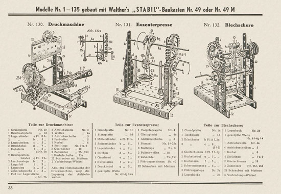 Walther Metall-Baukasten Stabil Katalog 1951