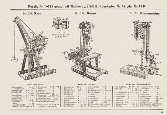 Walther Metall-Baukasten Stabil Katalog 1951