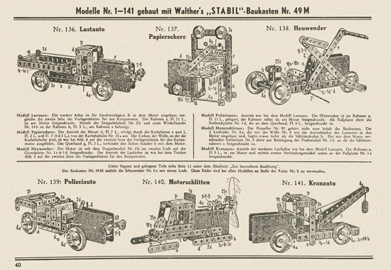 Walther Metall-Baukasten Stabil Katalog 1951