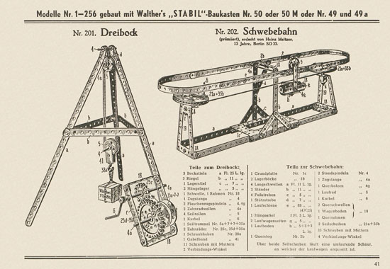 Walther Metall-Baukasten Stabil Katalog 1951