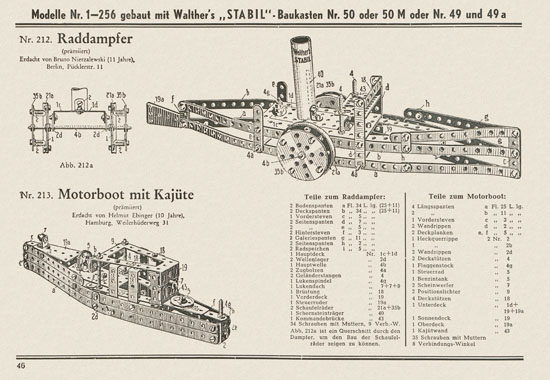 Walther Metall-Baukasten Stabil Katalog 1951