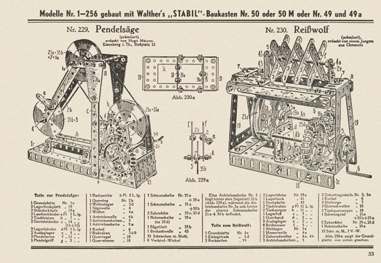 Walther Metall-Baukasten Stabil Katalog 1951