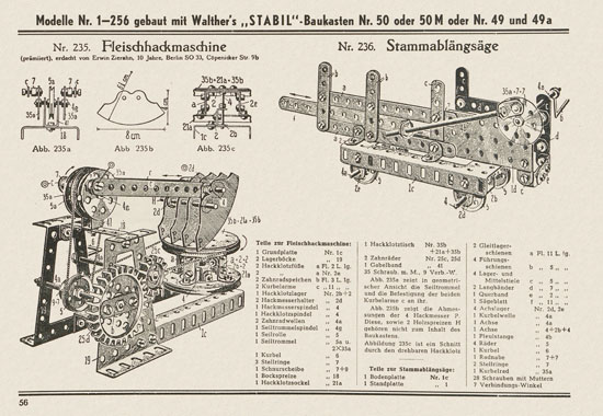 Walther Metall-Baukasten Stabil Katalog 1951