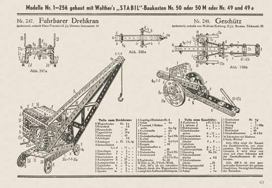 Walther Metall-Baukasten Stabil Katalog 1951