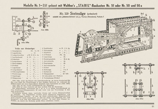 Walther Metall-Baukasten Stabil Katalog 1951