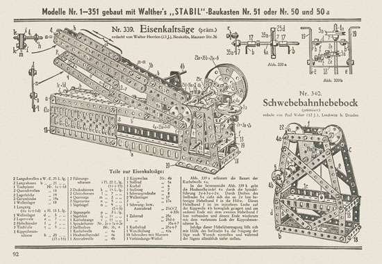 Walther Metall-Baukasten Stabil Katalog 1951