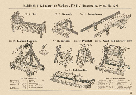 Walther Metall-Baukasten Stabil Katalog 1952