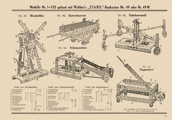 Walther Metall-Baukasten Stabil Katalog 1952