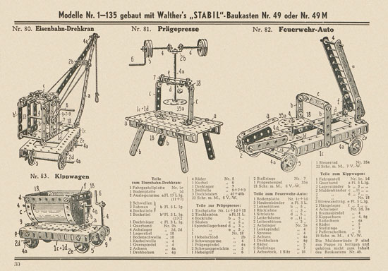 Walther Metall-Baukasten Stabil Katalog 1952